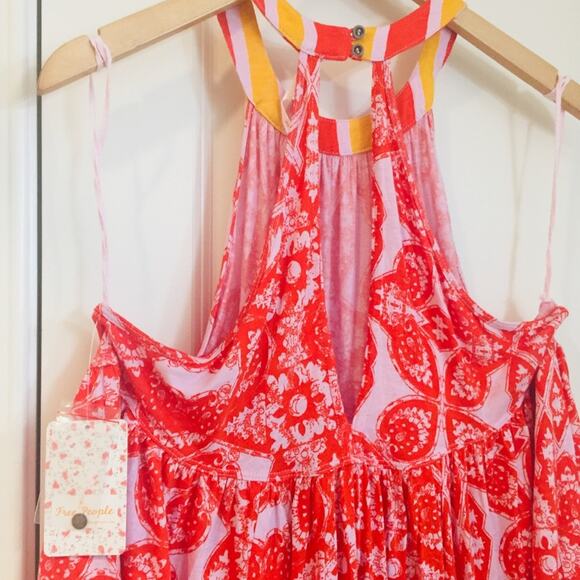 FREE PEOPLE Orange Mimi Boho Tunic Swing Top Small $88 NWT Summer Floral - Picture 7 of 12